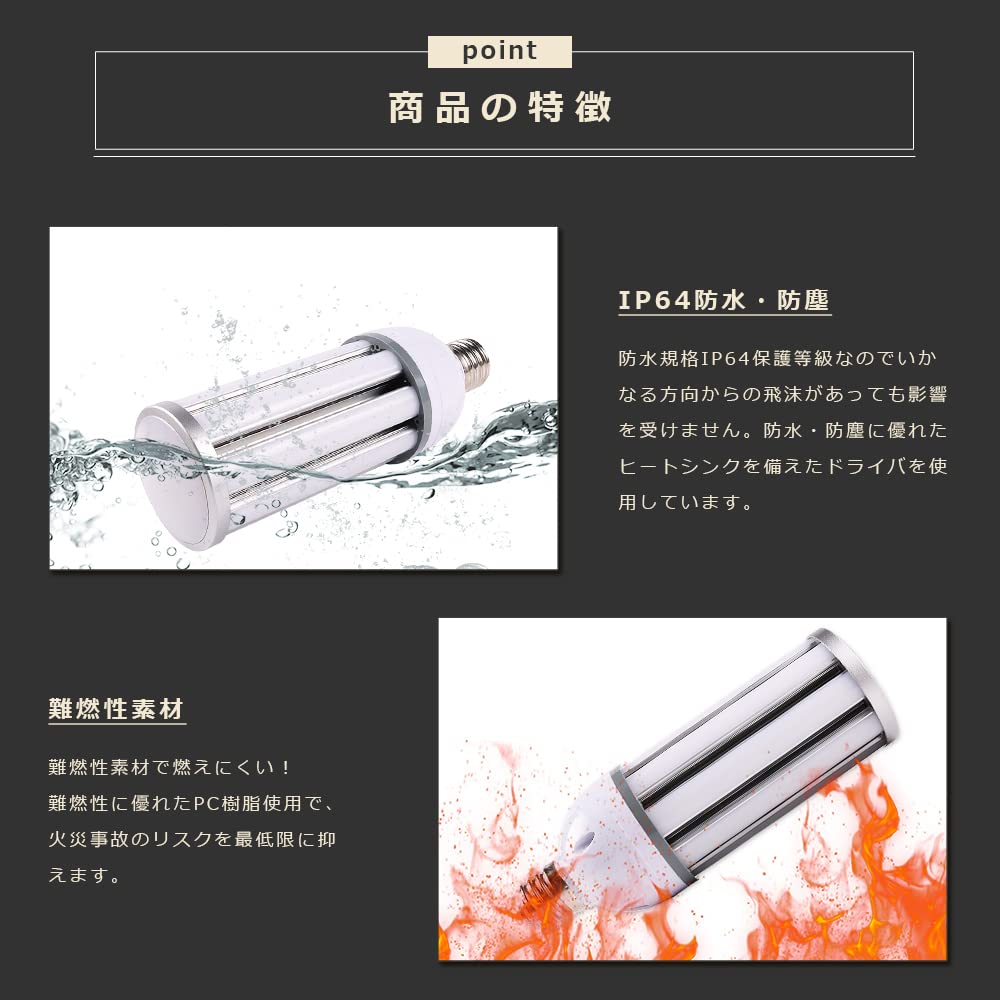 Amazon | LEDコーンライト 60W 水銀灯400W相当 E39 口金 IP64 防水